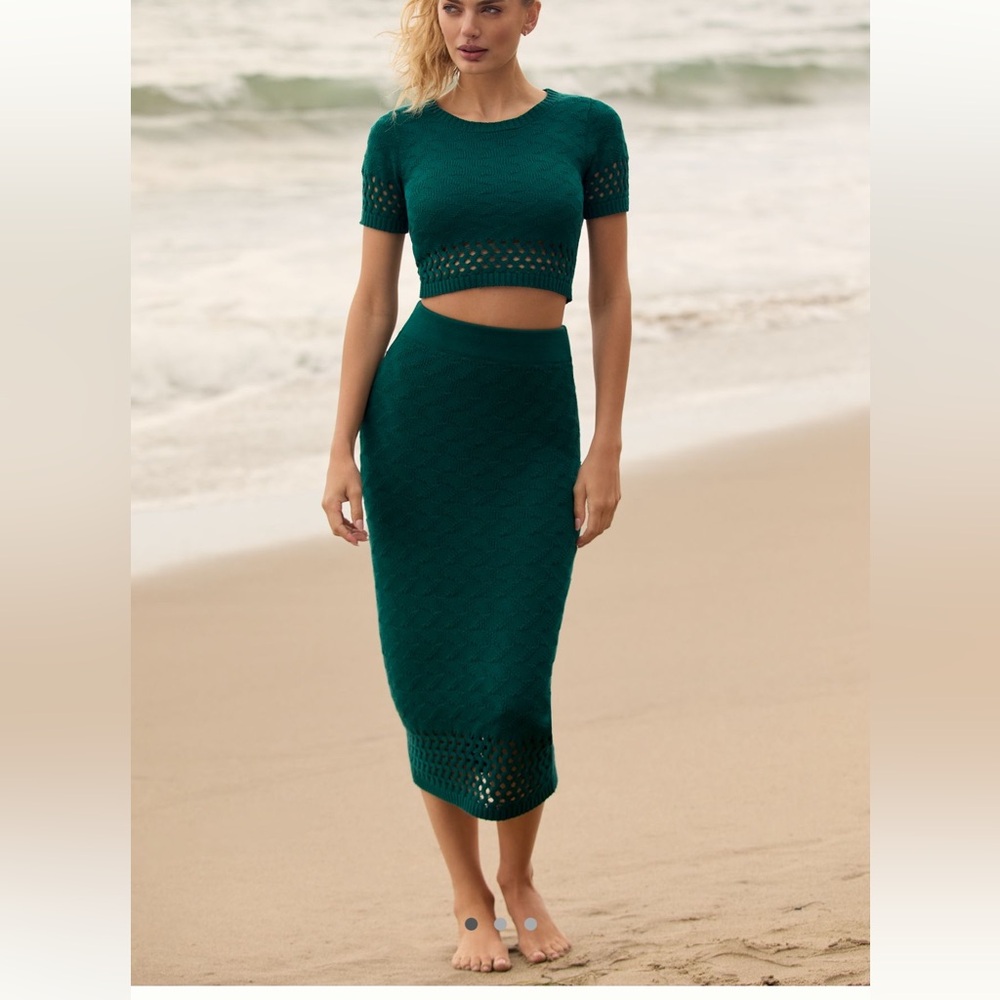 NWT Anthropologie Peixoto Leni Knit Midi Skirt Dark Turquoise Sz Large